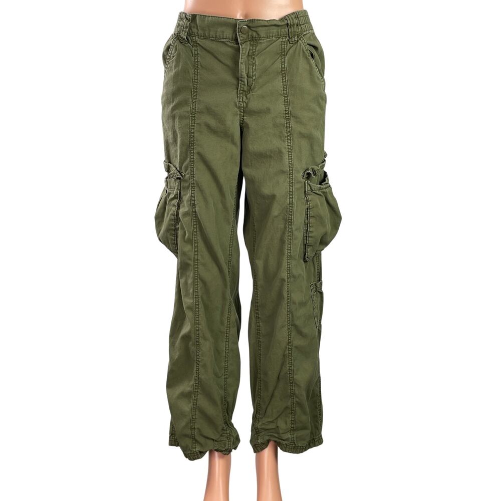 H&M Women's Olive Green High Rise Wide Leg Baggy Cargo Trousers Pants Size 8